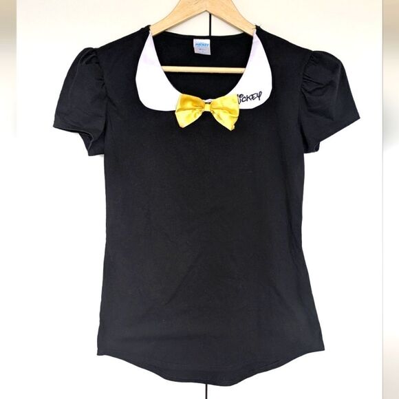 Disney Mickey and Friends Petrr Pan Collar Puff Sleeve Tee with Yellow Bow - Picture 1 of 8